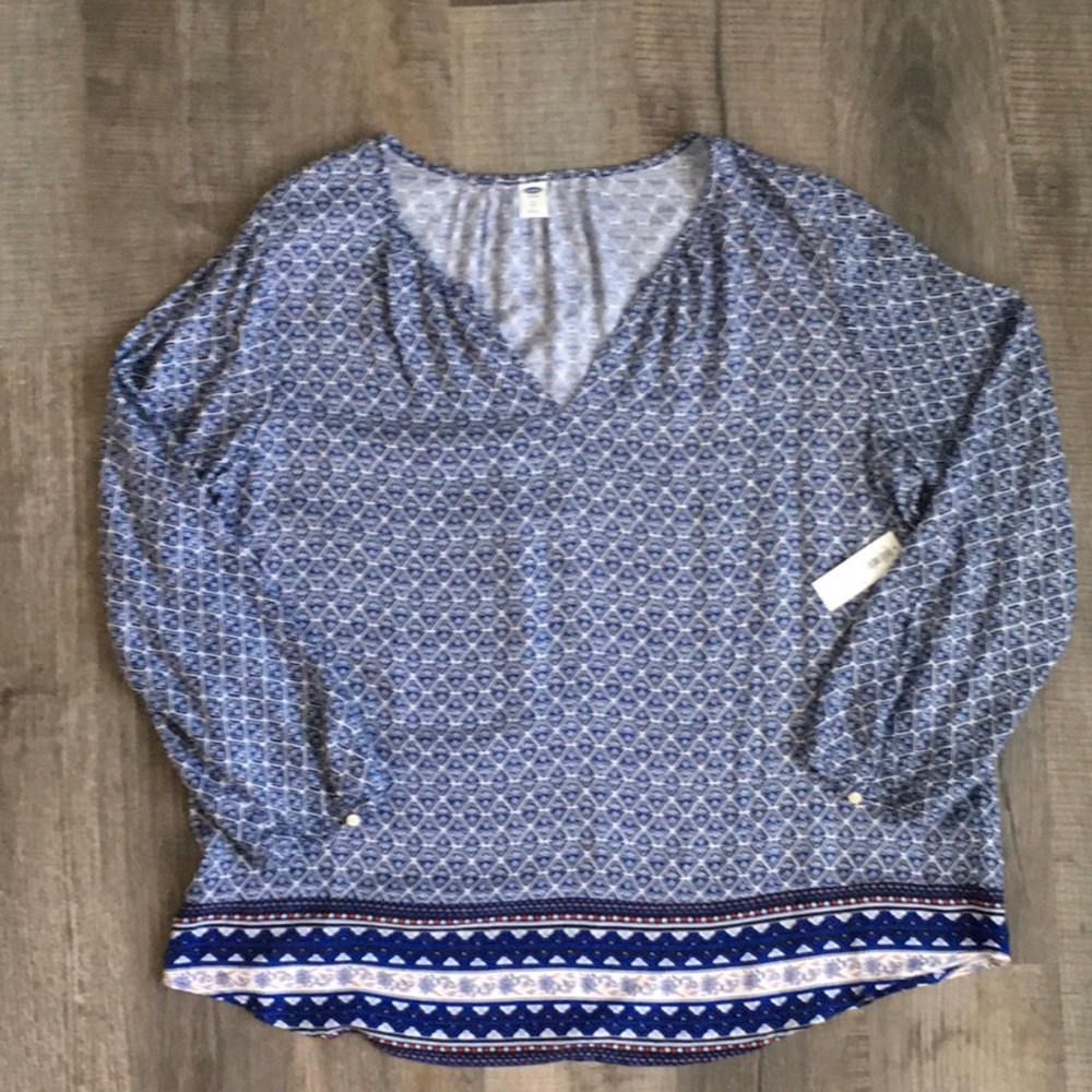 Old Navy Gray and Blue 3/4 Sleeve Relaxed Blouse Sz XL